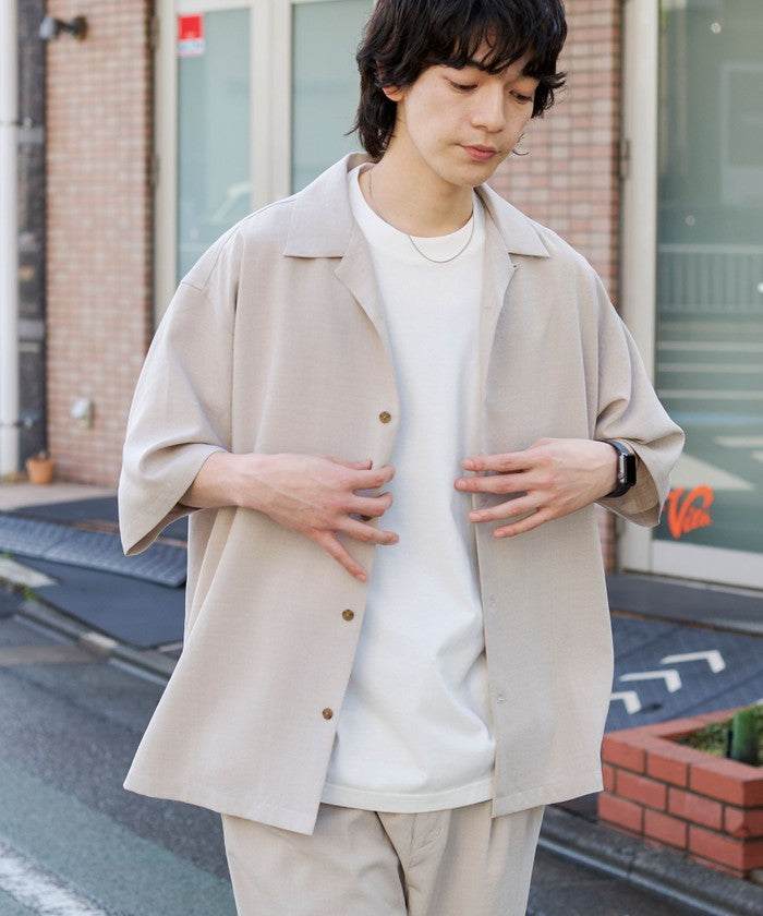 【WEB先行販売】リネンライクオープンカラーシャツ NATURAL