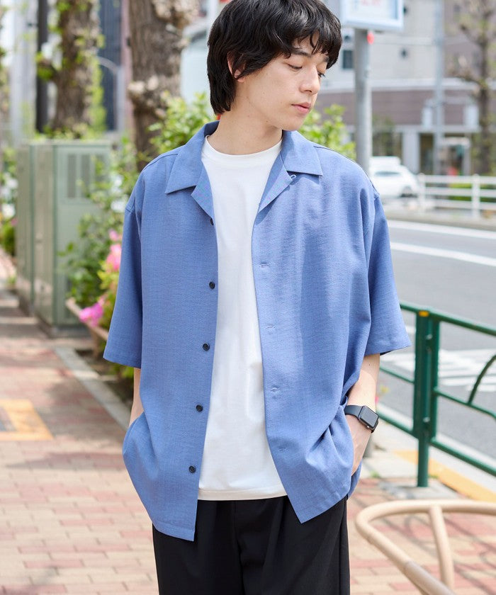 【WEB先行販売】リネンライクオープンカラーシャツ COBALT