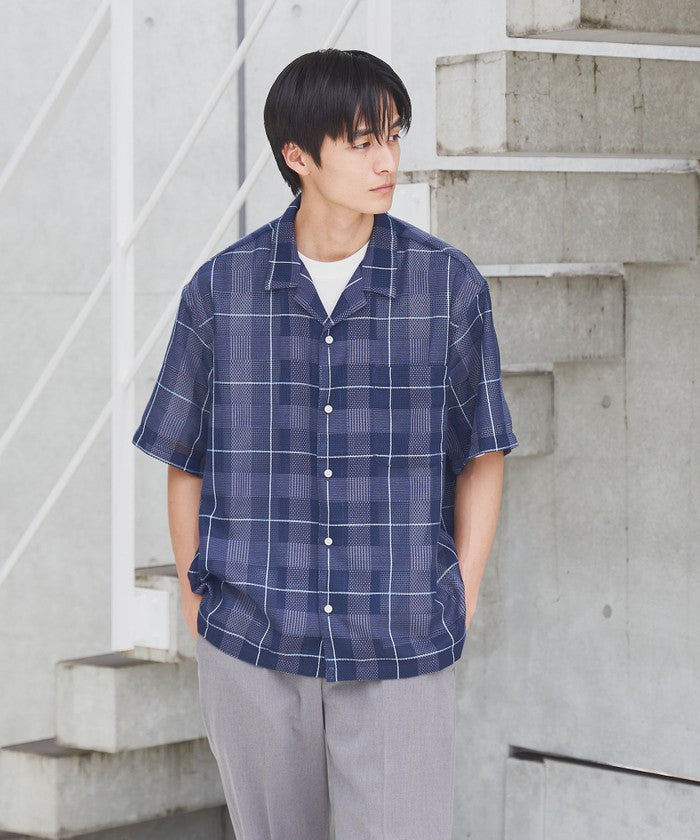 絡み織りチェックシャツ MD.GRAY