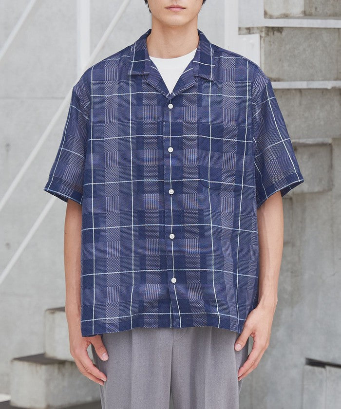 絡み織りチェックシャツ MD.GRAY