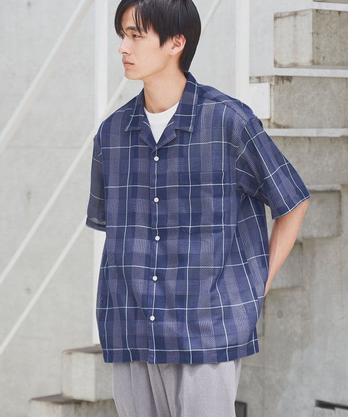 絡み織りチェックシャツ NAVY