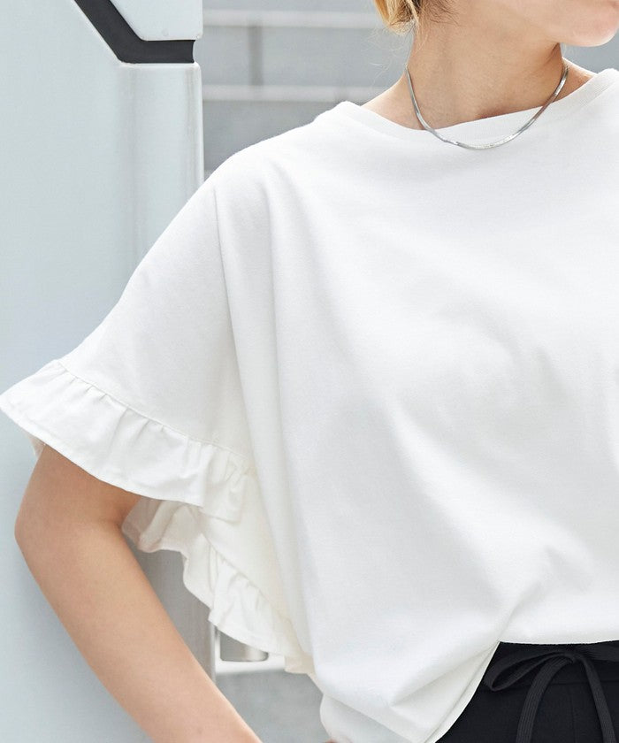 エマール検証済み【UVカット・接触冷感】WELLTECT USAコットン フリルスリーブプルオーバー BLACK