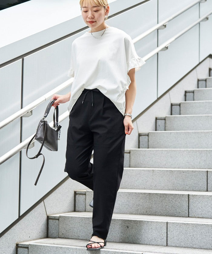 エマール検証済み【UVカット・接触冷感】WELLTECT USAコットン フリルスリーブプルオーバー BLACK