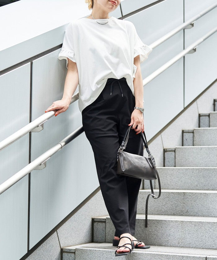 エマール検証済み【UVカット・接触冷感】WELLTECT USAコットン フリルスリーブプルオーバー BLACK