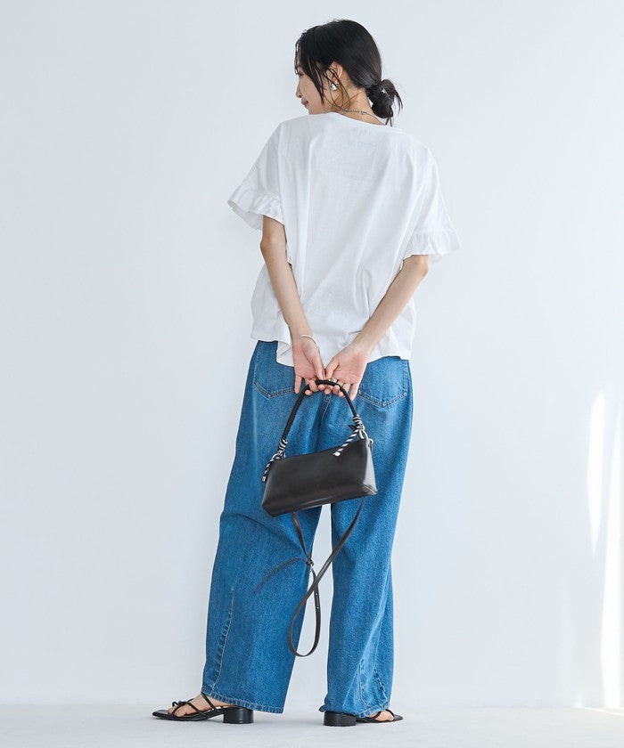 エマール検証済み【UVカット・接触冷感】WELLTECT USAコットン フリルスリーブプルオーバー BLACK