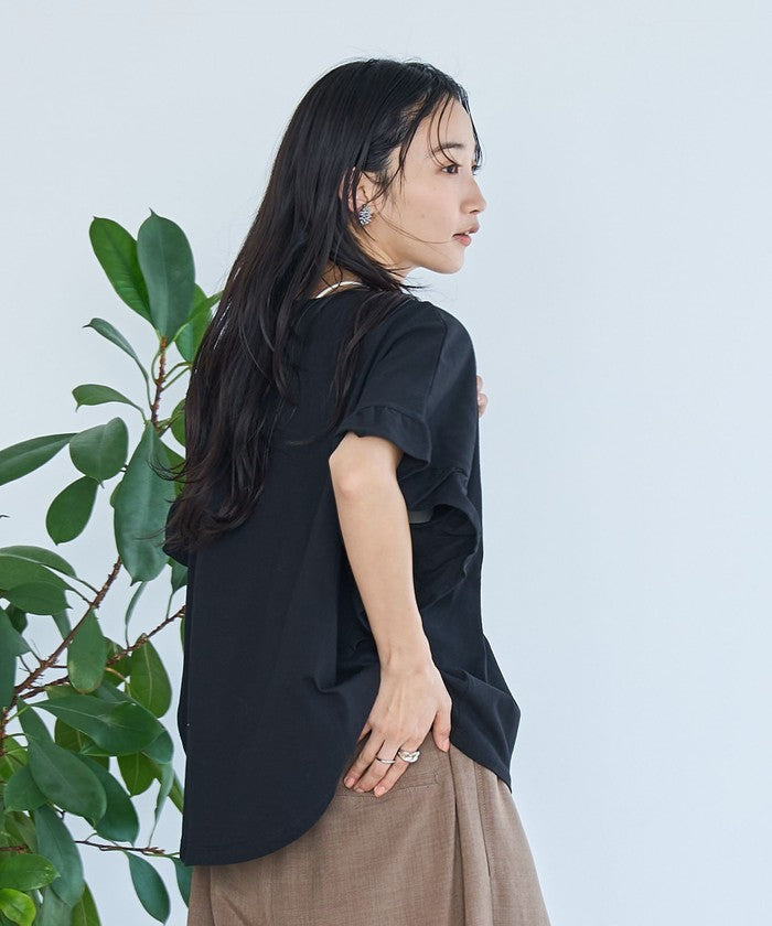 エマール検証済み【UVカット・接触冷感】WELLTECT USAコットン フリルスリーブプルオーバー BLACK