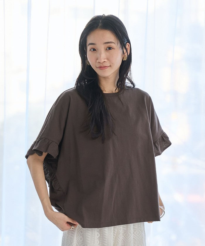 エマール検証済み【UVカット・接触冷感】WELLTECT USAコットン フリルスリーブプルオーバー BLACK