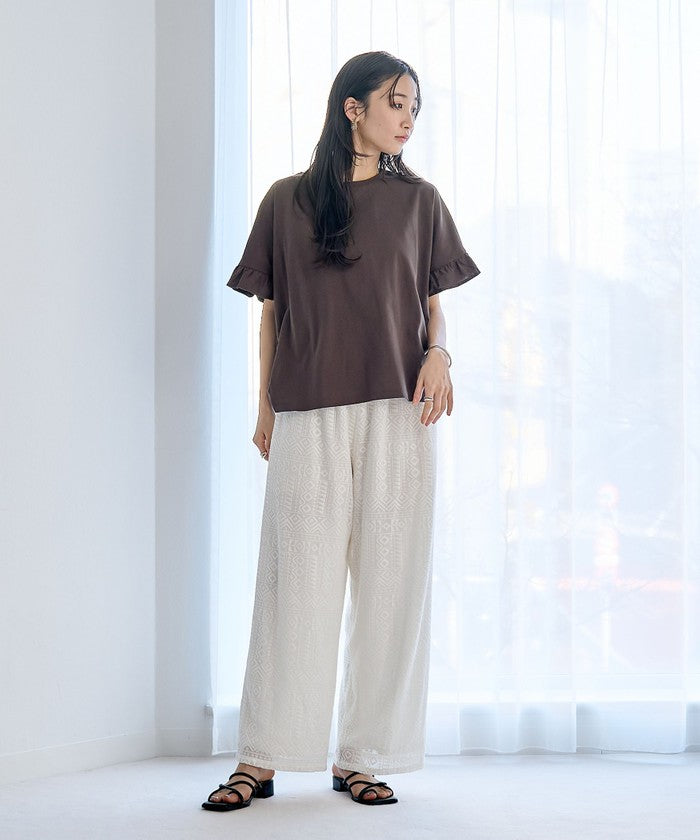 エマール検証済み【UVカット・接触冷感】WELLTECT USAコットン フリルスリーブプルオーバー BLACK