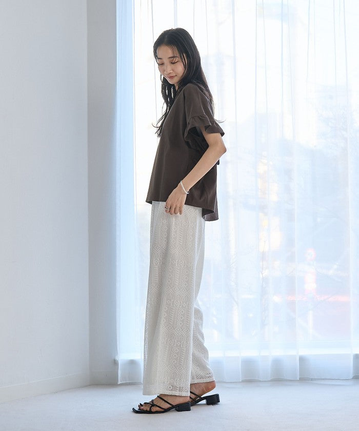 エマール検証済み【UVカット・接触冷感】WELLTECT USAコットン フリルスリーブプルオーバー BLACK