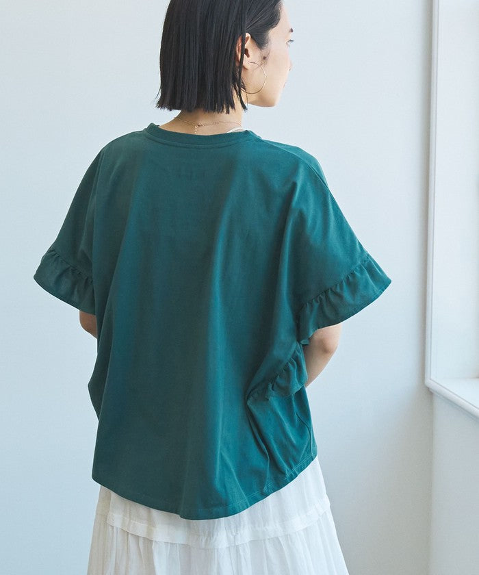 エマール検証済み【UVカット・接触冷感】WELLTECT USAコットン フリルスリーブプルオーバー BLACK