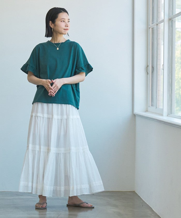 エマール検証済み【UVカット・接触冷感】WELLTECT USAコットン フリルスリーブプルオーバー BLACK