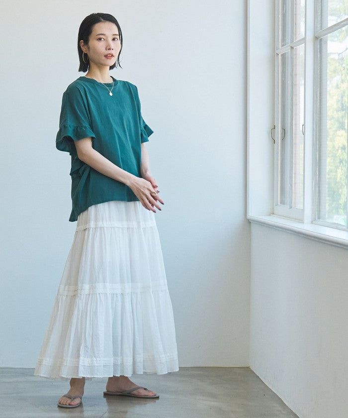 エマール検証済み【UVカット・接触冷感】WELLTECT USAコットン フリルスリーブプルオーバー BLACK