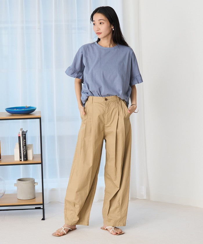 エマール検証済み【UVカット・接触冷感】WELLTECT USAコットン フリルスリーブプルオーバー BLACK