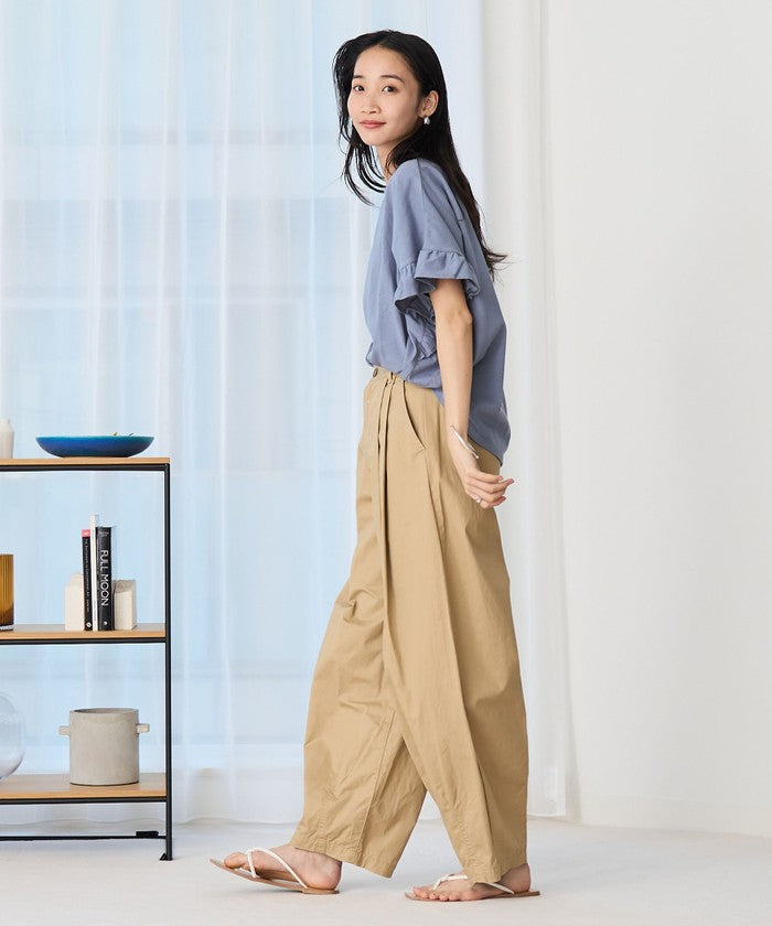 エマール検証済み【UVカット・接触冷感】WELLTECT USAコットン フリルスリーブプルオーバー BLACK