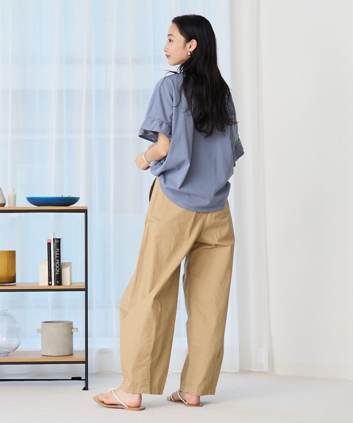 エマール検証済み【UVカット・接触冷感】WELLTECT USAコットン フリルスリーブプルオーバー BLACK