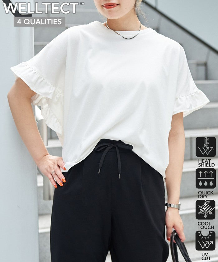 エマール検証済み【UVカット・接触冷感】WELLTECT USAコットン フリルスリーブプルオーバー OFF WHITE