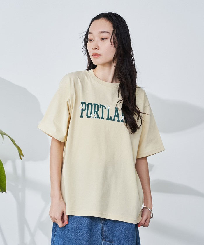 【接触冷感】カレッジロゴプリントTシャツ OFF WHITE