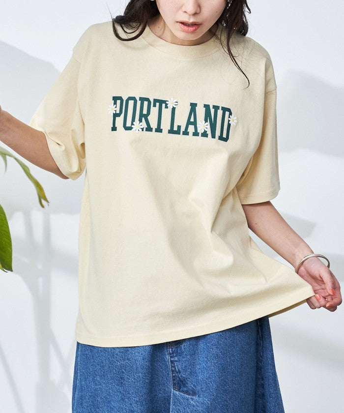 【接触冷感】カレッジロゴプリントTシャツ CREAM