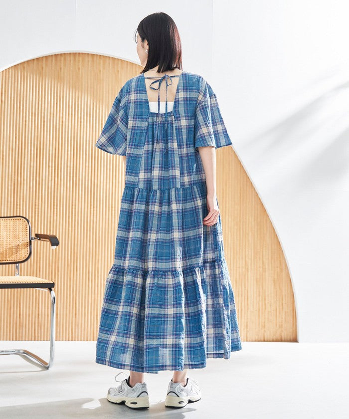 コーエン coen Suuコラボ チェックフレアスリーブOP (LT.PINK) LT.PINK