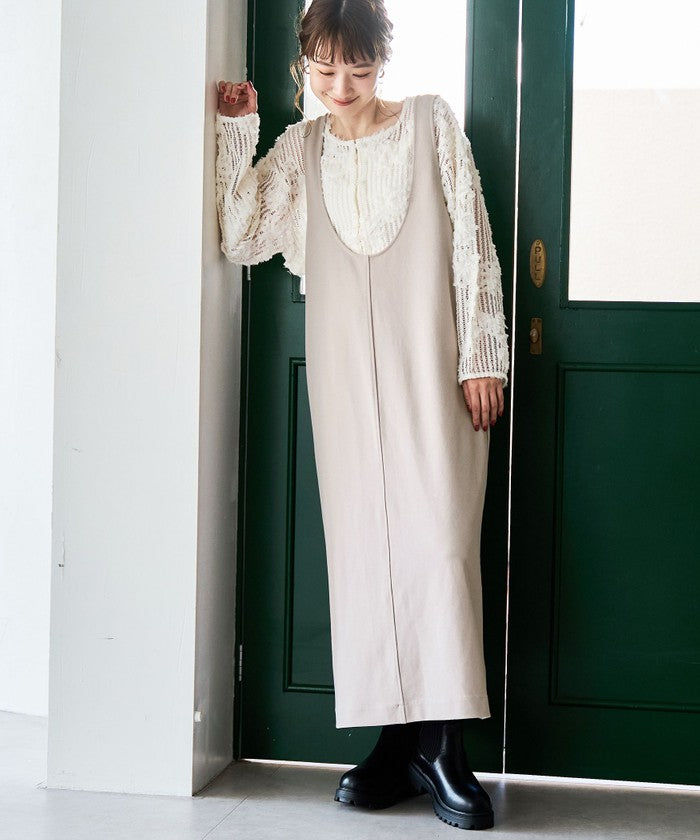 コーエン coen 【UVカット / 防シワ / ストレッチ】カットジョーゼットUネックジャンスカ (BEIGE) BEIGE