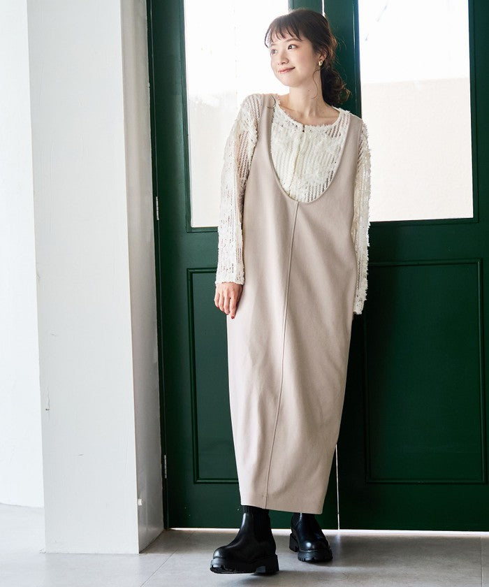 コーエン coen 【UVカット / 防シワ / ストレッチ】カットジョーゼットUネックジャンスカ (BEIGE) BEIGE