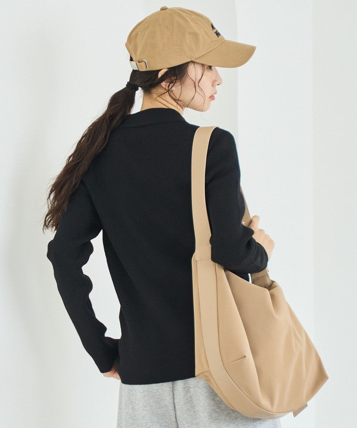 ウール混 襟付きリブニットカーディガン DK.BROWN