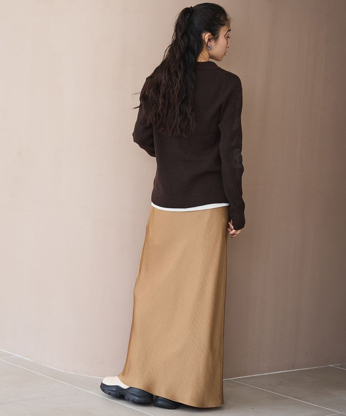 ウール混 襟付きリブニットカーディガン DK.BROWN