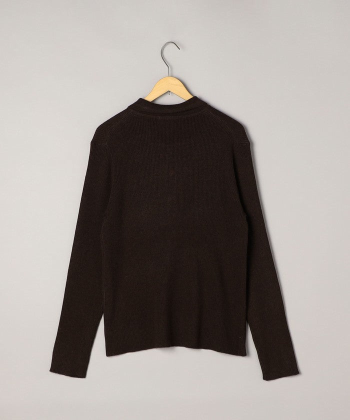 ウール混 襟付きリブニットカーディガン DK.BROWN