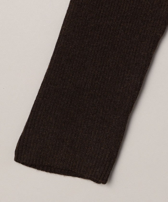 ウール混 襟付きリブニットカーディガン DK.BROWN