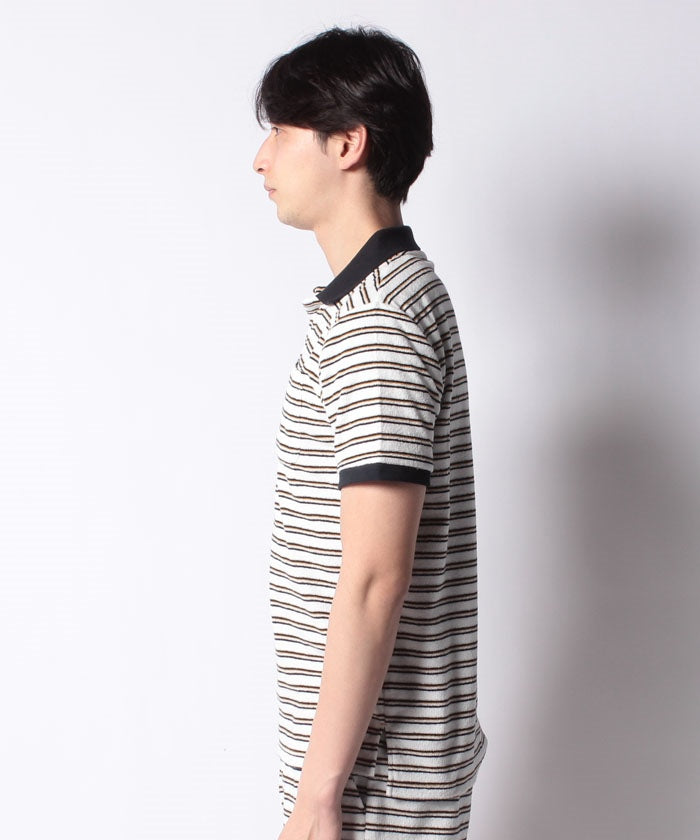 コムサメン COMME CA MEN 【セットアップ対応商品】コムサメン ミニパイルボーダースキッパー半袖リラクシングウェア