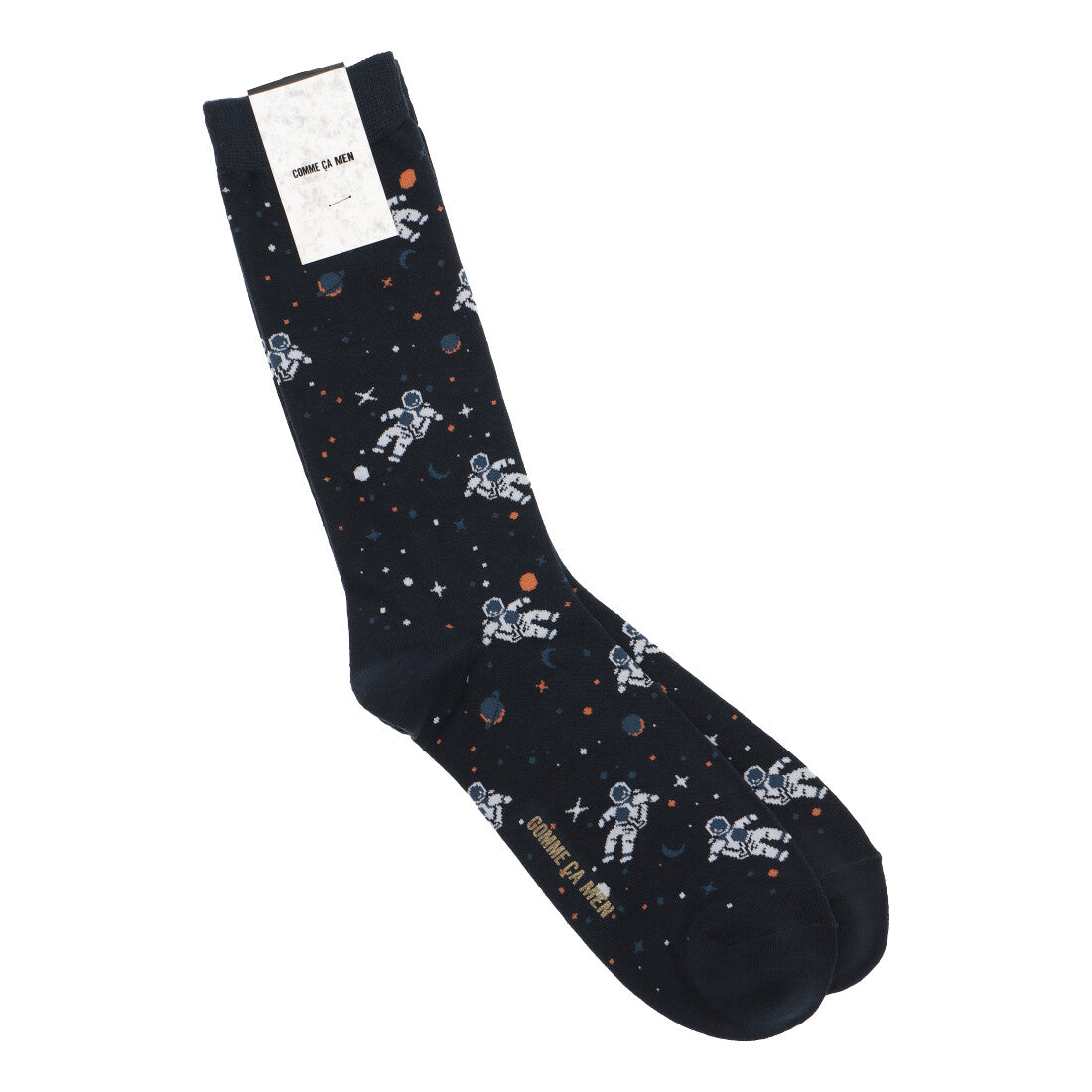 コムサメン COMME CA MEN コムサメン 宇宙柄 クルー丈ソックス (コン) コン