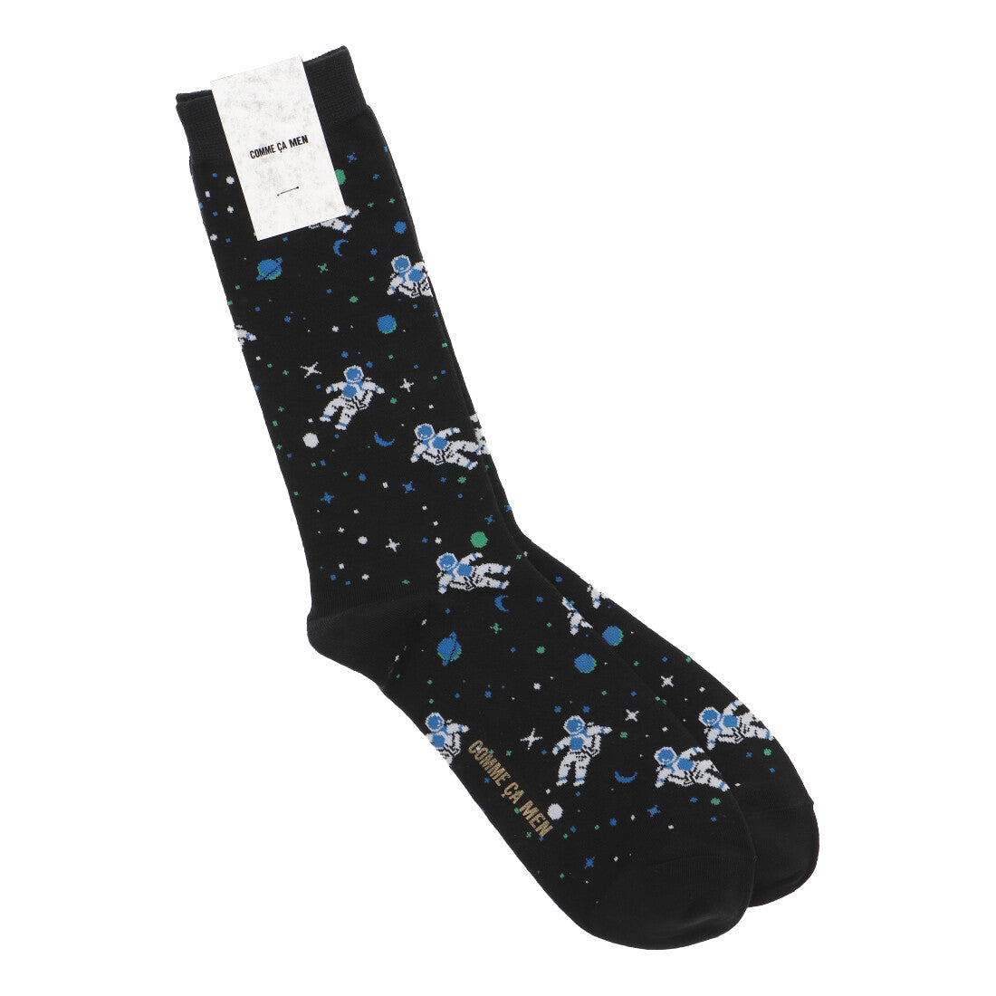 コムサメン COMME CA MEN コムサメン 宇宙柄 クルー丈ソックス (ブラック) ブラック