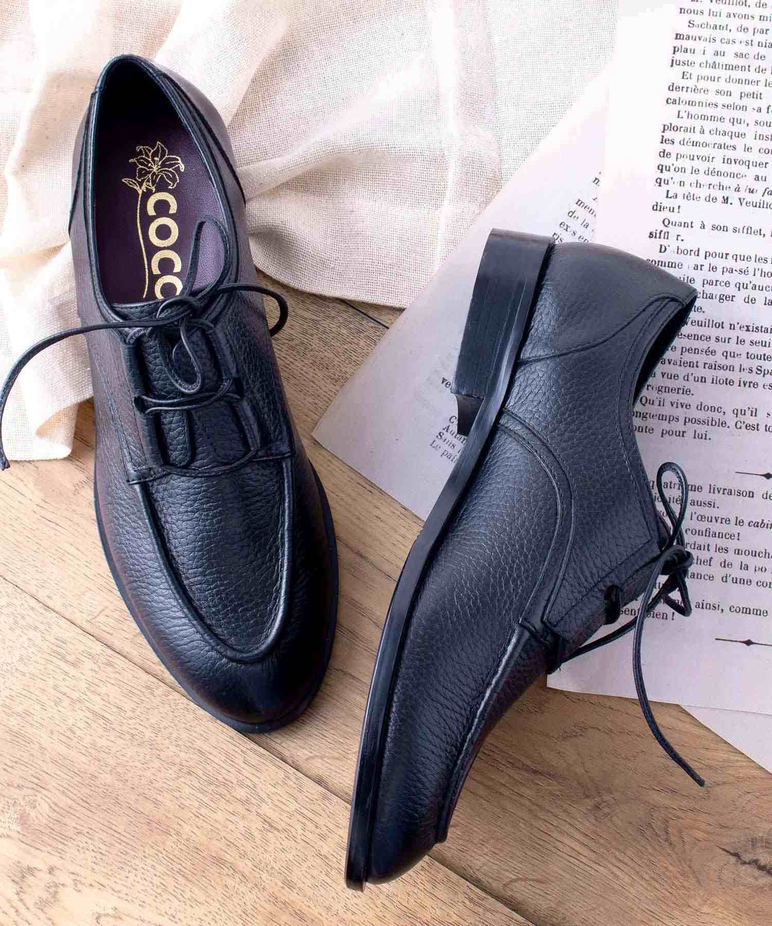 コカ COCA シボ革 マニッシュ レースアップ シューズ (ブラック) ブラック