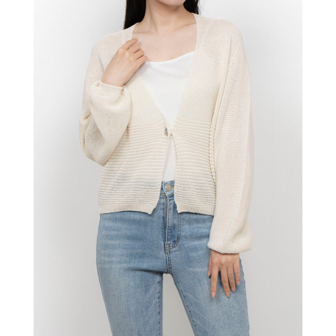 コムサイズム COMME CA ISM 日本製 ホールガーメント 和紙カーディガン (ホワイト) ホワイト