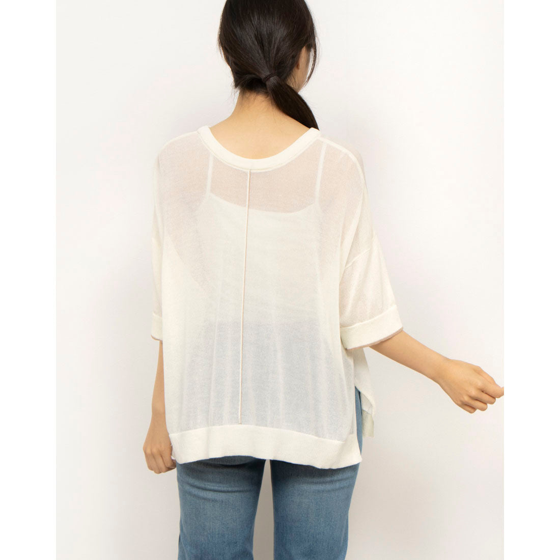 コムサイズム COMME CA ISM 前後2WAY シアー配色ニットT (アイボリー) アイボリー