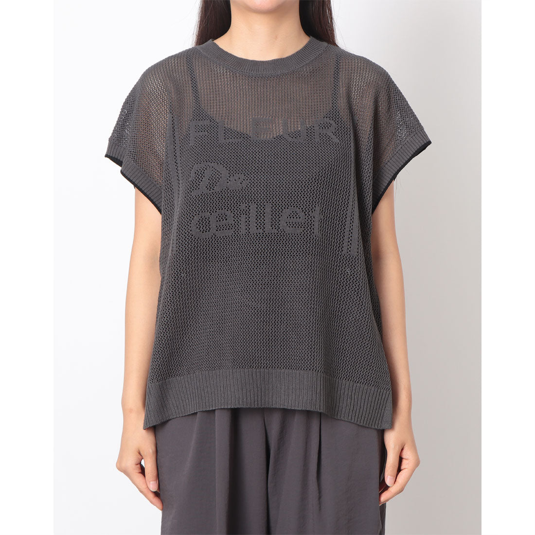 コムサイズム COMME CA ISM 【ウォッシャブル】ロゴメッシュニット (チャコール) チャコール