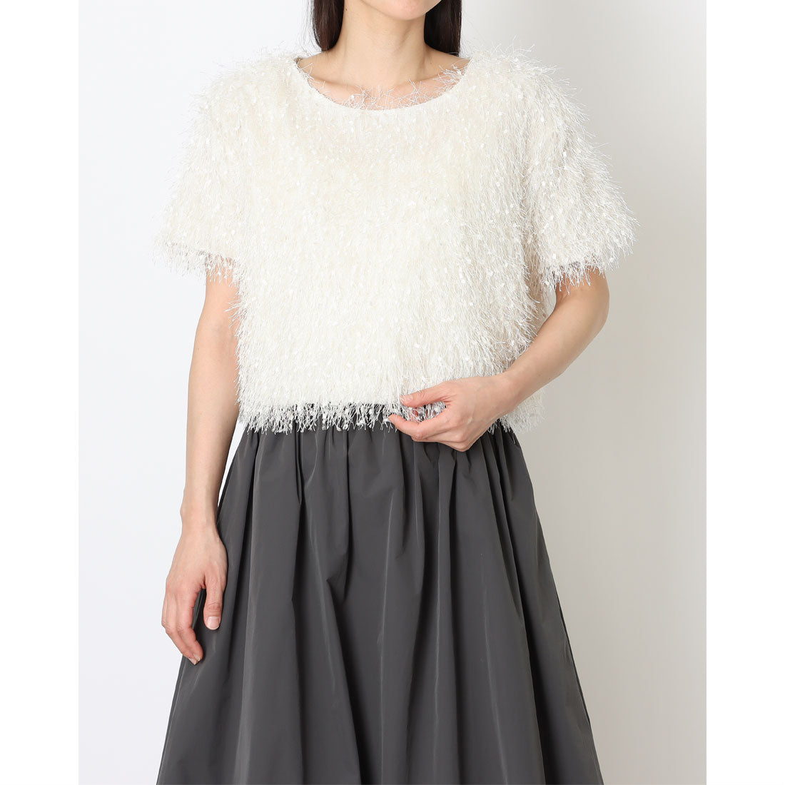 コムサイズム COMME CA ISM フリンジTシャツ (アイボリー) アイボリー