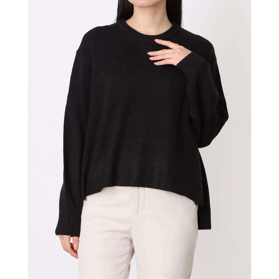 コムサイズム COMME CA ISM 【ウォッシャブル】日本の色 クルーネックニット (ブラック) ブラック