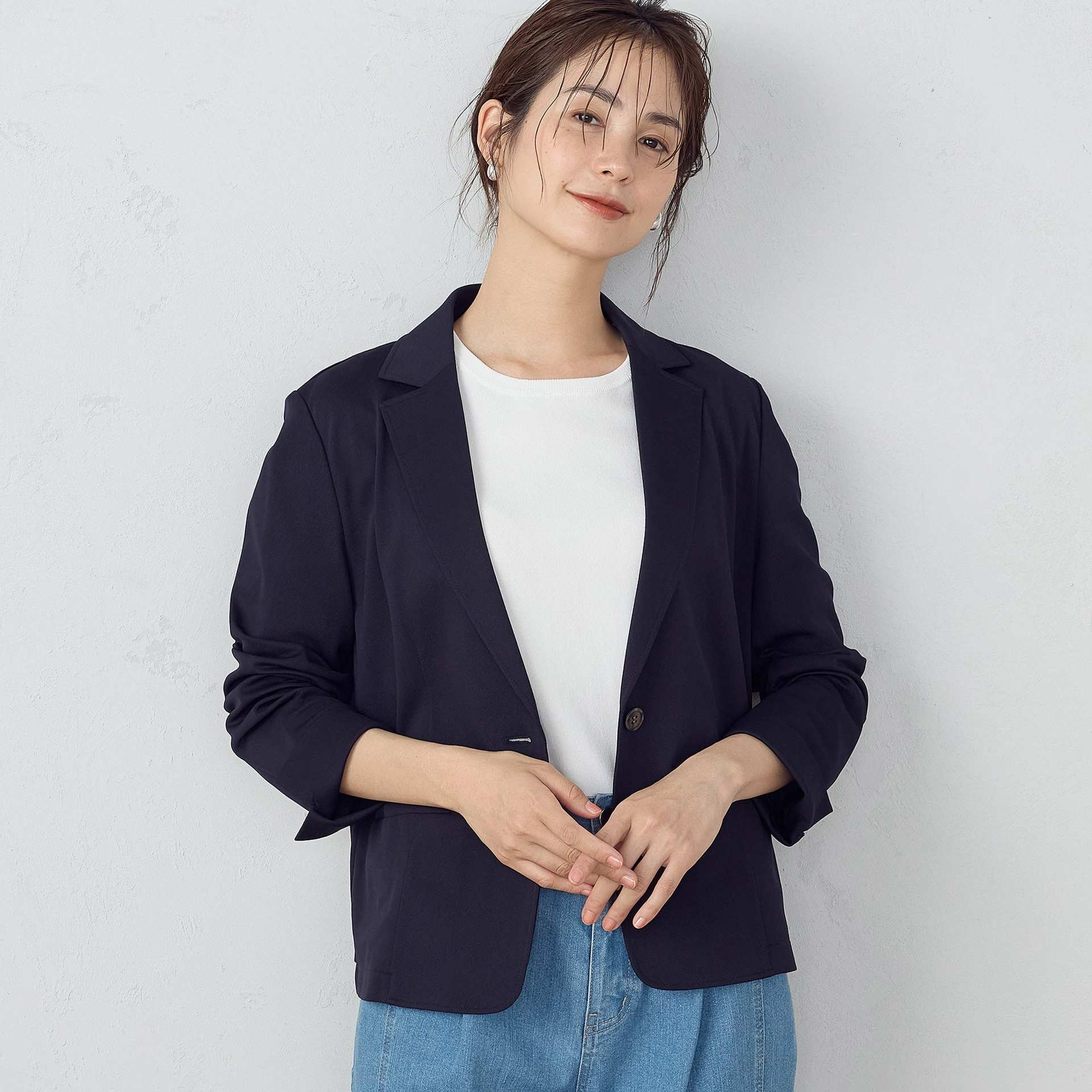 コムサイズム COMME CA ISM 鹿の子 テーラードジャケット,ネイビー