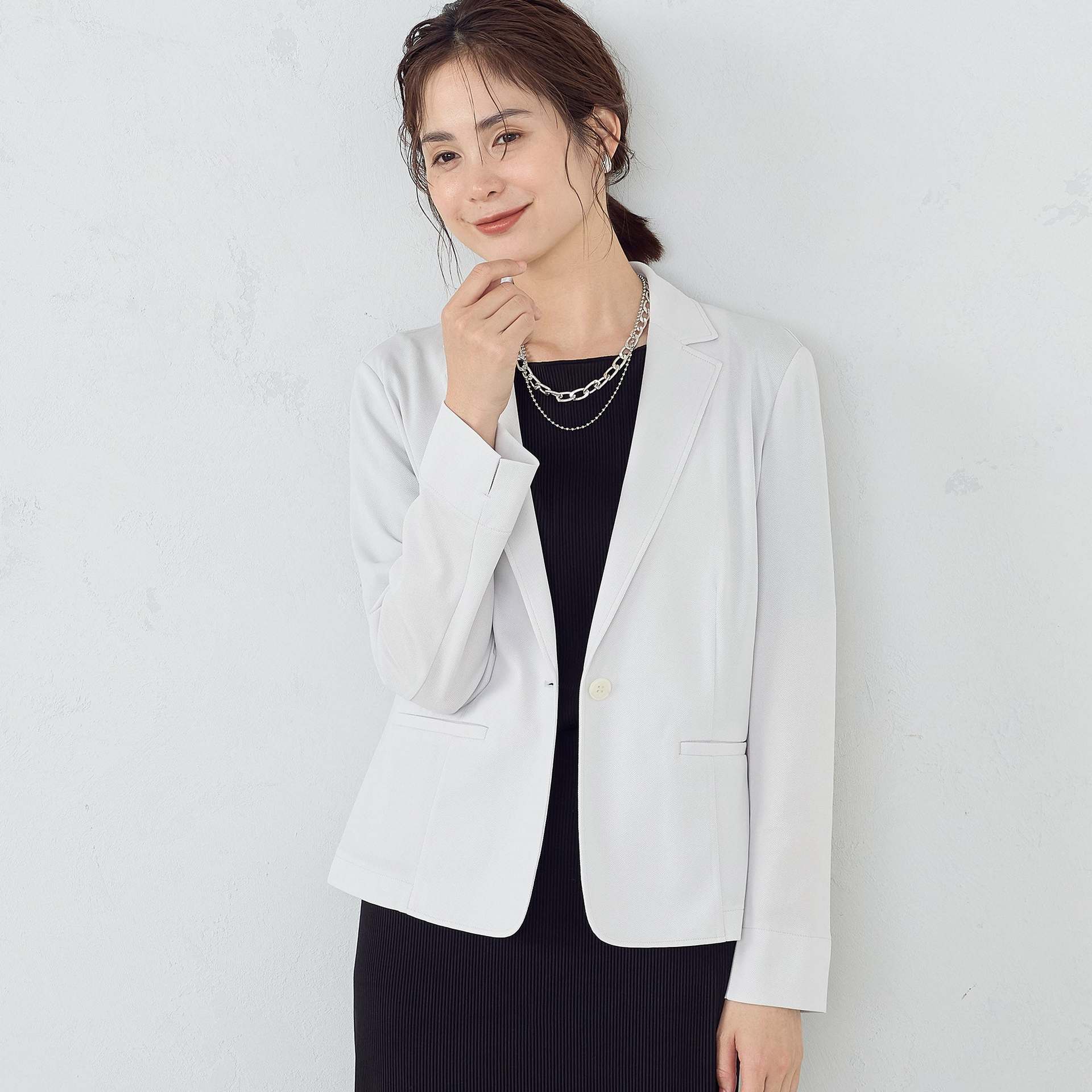 コムサイズム COMME CA ISM 鹿の子 テーラードジャケット,ライトグレー