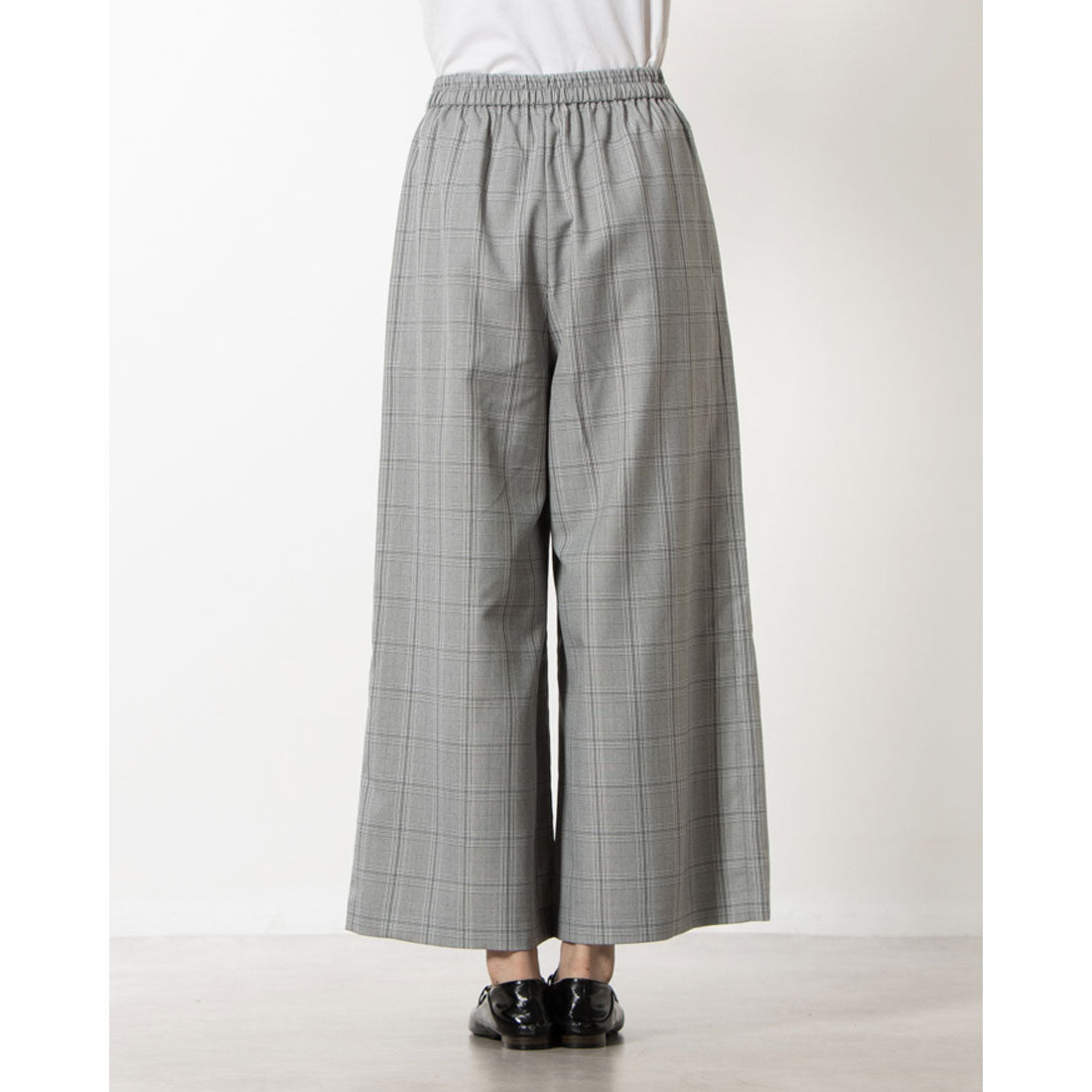 コムサイズム COMME CA ISM ポリエステルレーヨングレンチェック ワイドパンツ / セットアップ対応 (グレー グレンチェック) グレー グレンチェック