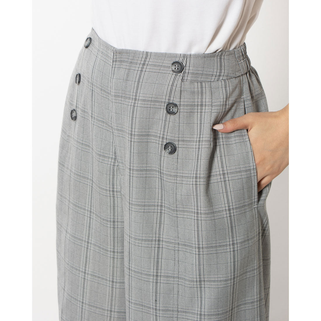 コムサイズム COMME CA ISM ポリエステルレーヨングレンチェック ワイドパンツ / セットアップ対応 (グレー グレンチェック) グレー グレンチェック