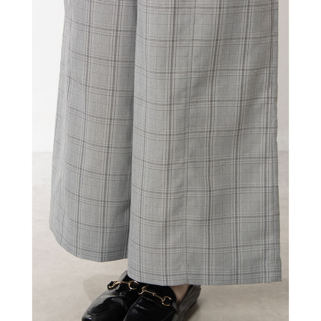 コムサイズム COMME CA ISM ポリエステルレーヨングレンチェック ワイドパンツ / セットアップ対応 (グレー グレンチェック) グレー グレンチェック