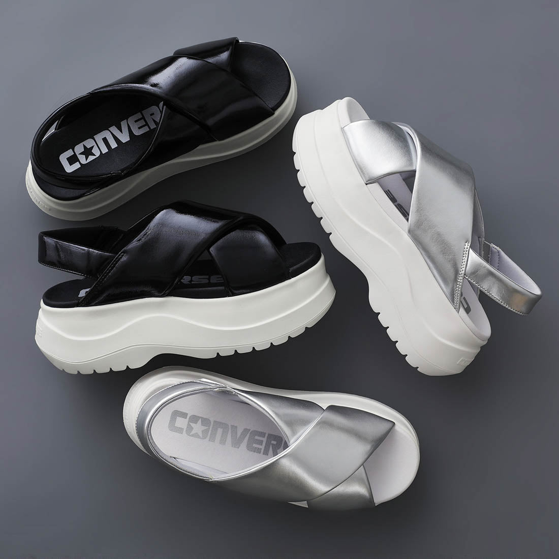 コンバース CONVERSE レディース サンダル チューイー PC シンプル 厚底サンダル 厚底 クロスベルト 脱げにくい かわいい (シャイニーブラック) シャイニーブラック