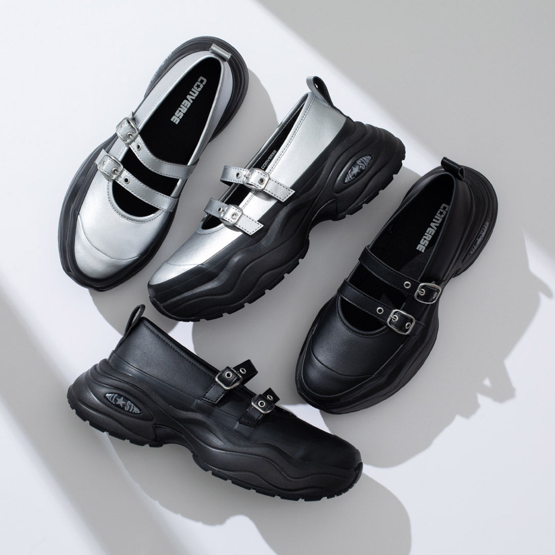 コンバース CONVERSE レディース スニーカー オールスター サージトレーナー MJ ST OX メリージェーン 厚底 ローカット (シルバー/ブラック) シルバー/ブラック