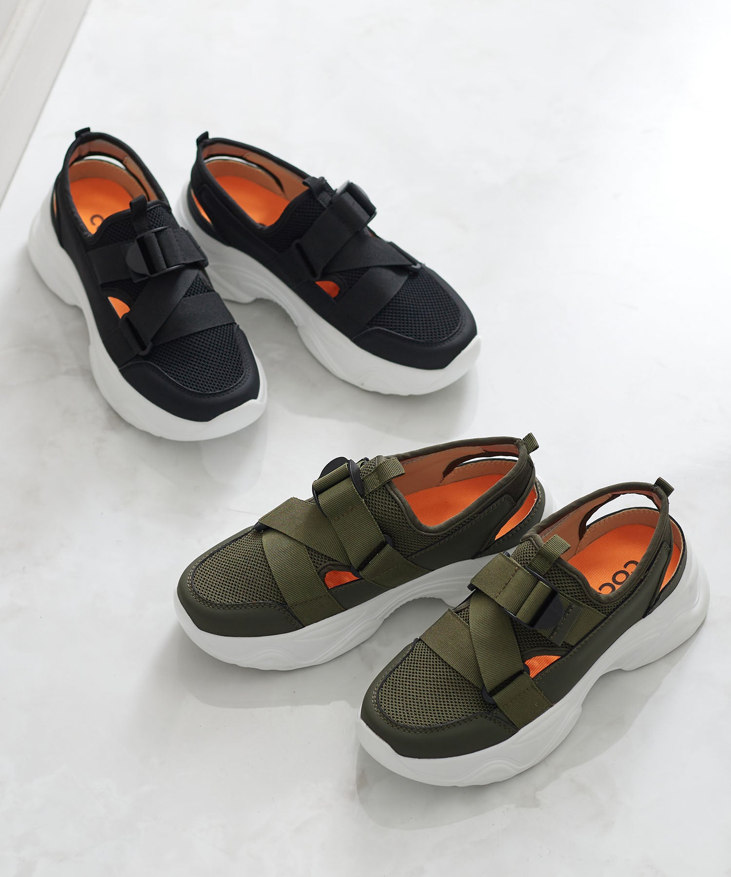 コカ COCA 厚底ソール アウトドア メッシュスポーツサンダル (カーキ) カーキ