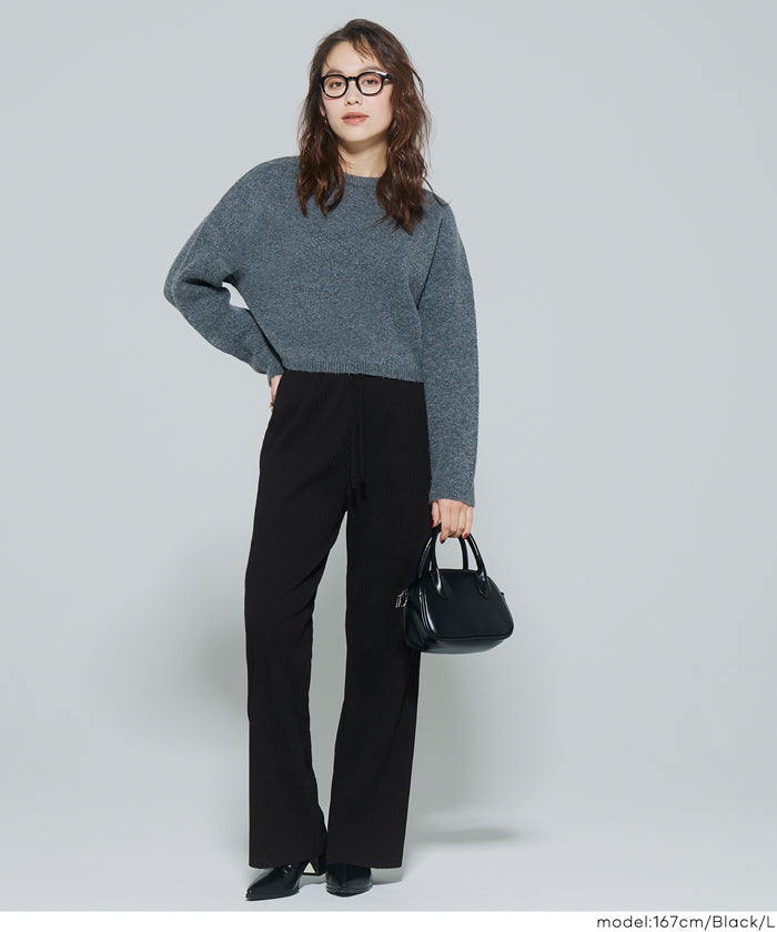 コカ coca 裏起毛ジョーゼットリブパンツ (Black) Black