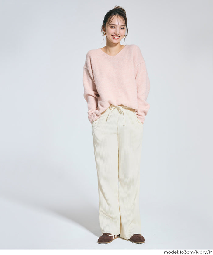 コカ coca 裏起毛ジョーゼットリブパンツ (Black) Black