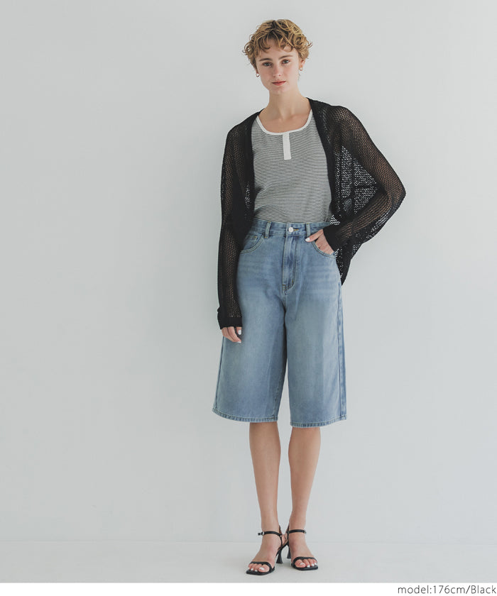 コカ coca 麻タッチメッシュカーディガン (Black) Black