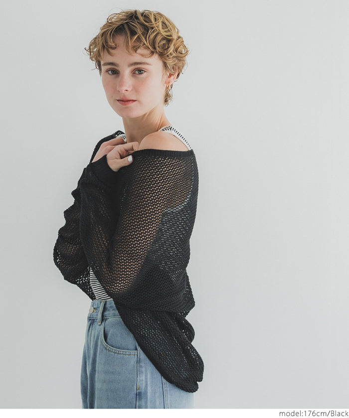コカ coca 麻タッチメッシュカーディガン (Black) Black